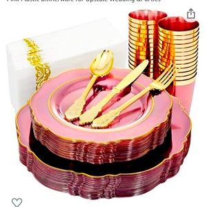 Rose gold party pack NEW serves 30 includes 8 matching table cloths.